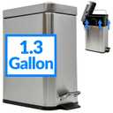 Reli. Small Trash Can with Lid, 1.3 Gallon (5 Liter) | Stainless Steel (Silver) | Small Bathroom Trash Can | Step Pedal Garbage Bin with Removable Bucket, Kitchen | Rectangular Metal Bin