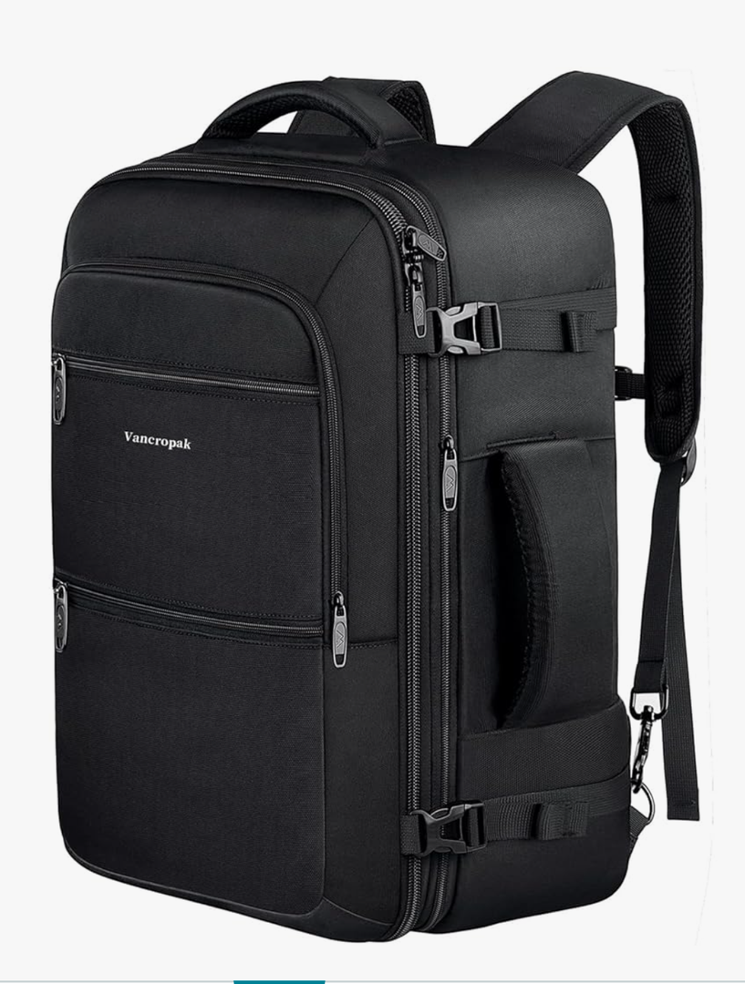 Vancropak 35L Traveling Backpack, Airplane Approved Travel Carry on Bag hand luggage, Water Resistant Lightweight Luggage Suitcase Backpack Overnight Weekender Business Daypack Bag for Men Women, Black