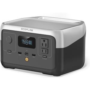 EF ECOFLOW Portable Power Station RIVER 2, 256Wh LiFePO4 Battery/ 1 Hour Fast Charging, 2 Up to 600W AC Outlets, Solar Generator (Solar Panel Optional) for Outdoor Camping/RVs/Home Use