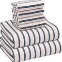 RUVANTI Flannel Sheets California King Size 6 Pcs - 100% Cotton Brushed Cal King Bed Sheets Set, Deep Pockets 14 Inches, All Seasons Breathable, Extra Soft & Comfy, Navy Mood