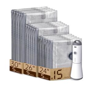 Vacuum Bags for Travel with Rechargeable air Pump, Carry-on Size Compression Packing Bags for Luggage and Suitcase, Space Saver for Clothes and Clothing 15 Combo Travel Size