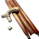 Wooden Walking Cane with Ornate Engraved Curved Metal Handle Detachable Wooden Walking Stick