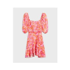 Caracilia Women 3/4 Sleeve Square Neck 2026 Summer Fall Wedding Guest Floral Smocked Casual Boho Midi Dresses Chrysanthemum Floral X-Large