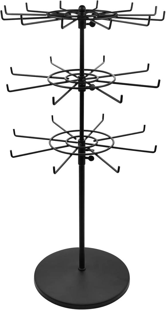Polmart Heavy Duty Dual Heights (Stand & Tiers) Adjustable Countertop Spinner Display Stand (Black, 3-Tier)