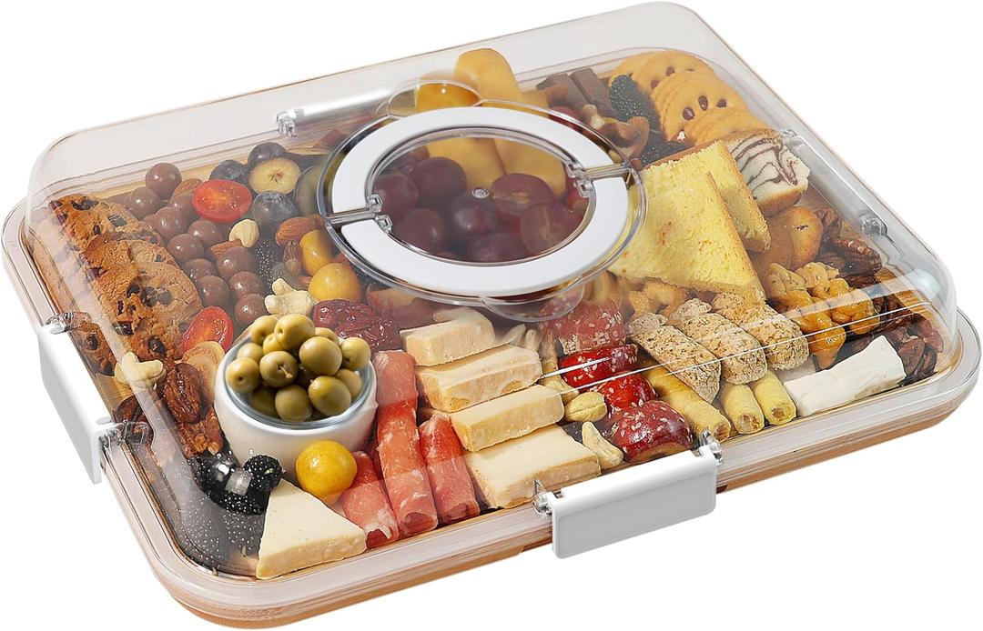 Charcuterie Board with Clear Lid, Travel Portable Cheese Board Charcuterie Boxes Cutting Boards for Kitchen, House Warming Gifts New Home, Gifts for Women (1 Compartments White)
