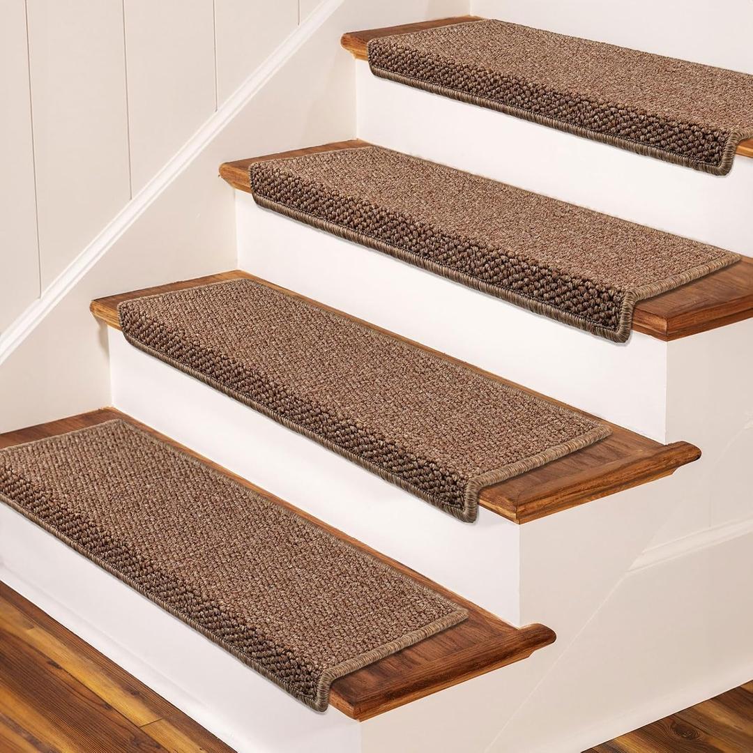 Brakki Bullnose Carpet Stair Treads, Non Slip Stair Treads for Wooden Steps Indoor, Stair Runner, Soft Stair Rugs for Pets, Edging Stair Protectors, Washable, 29.5"x9.5"x1.5" 14pcs, Camel Brown