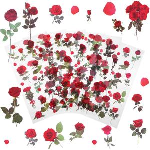 312 Pcs Red Roses Stickers, 24 Sheet Transparent Flower Stickers for Scrapbooking,Waterproof Flower Stickersfor Scrapbooking Notebooks Card Making Journaling Water Bottle Poster Decoration