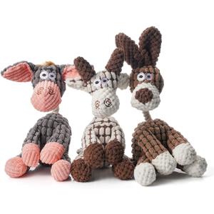 Squeaky Plush Dog Toys Pack for Puppy, 3 Pack Durable Stuffed Animal Plush Chew Toys with Squeakers, Cute Soft Dog Toys for Teeth Cleaning, for Small Medium Large Dogs