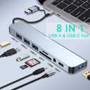 USB C Hub USB Hub 3.0, VIENON Aluminum 8 in 1 USB Extender with SD/TF Card Reader, 3.5mm Aux Headphone Jack for MacBook Pro Air and More PC/Laptop/Tablet Devices