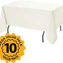 10-Pack Ivory Tablecloths for Rectangle Tables, 60 x 120 Inches, Stain-Resistant Polyester Fabric for 6 Foot Tables - Washable Table Covers for Weddings, Banquets, Birthday Parties, Events