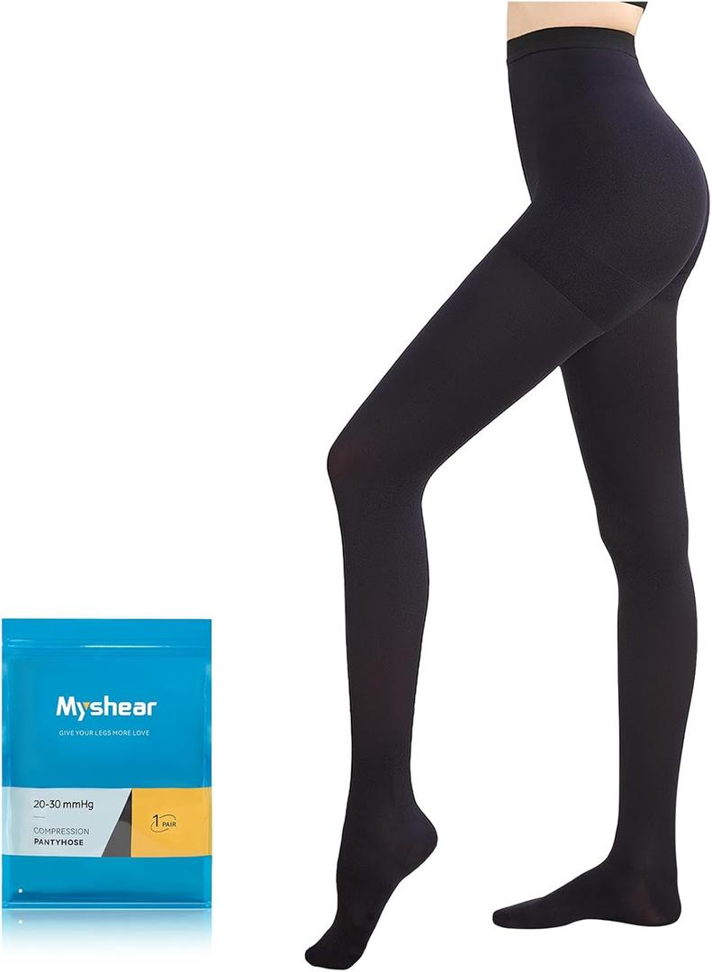 Medical Compression Pantyhose for Women Men, 20-30 mmHg Graduated Compression Tights, Closed Toe Compression Stockings, Support Hose, High Waist Compression Leggings for Varicose Veins, Edema (X-Large, Black)