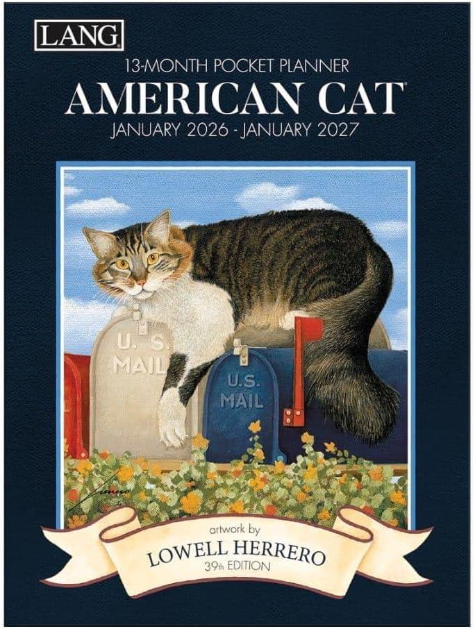 Lang American Cat Monthly 2026 Pocket Planner  13-Month Planner (Jan 2026-Jan 2027) with Monthly Engagement Layout & Lowell Herrero Cat Artwork, 8.5"  12"