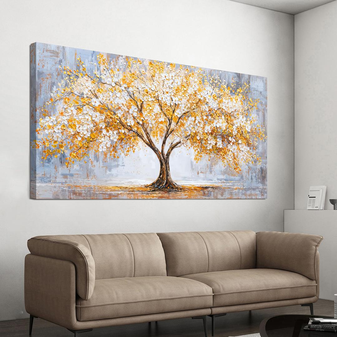 TAIJXAGSG Large Canvas Wall Art Decor Tree Wall Art Pictures For Living Room Art Work For Wall Decor Modern Botanical Wall Art Prints Golden Tree of Life Wall Art Decor Bedroom Office Decor 29" x 58"