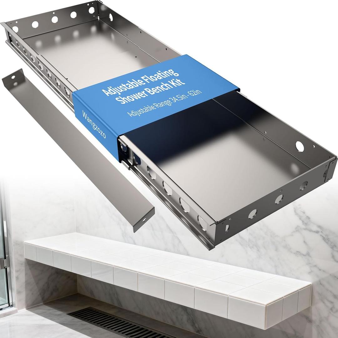 Floating Shower Bench, 34.5-62 Inch Adjustable Wall-Mounted Shower Seat,Rust-Proof Aluminum Frame