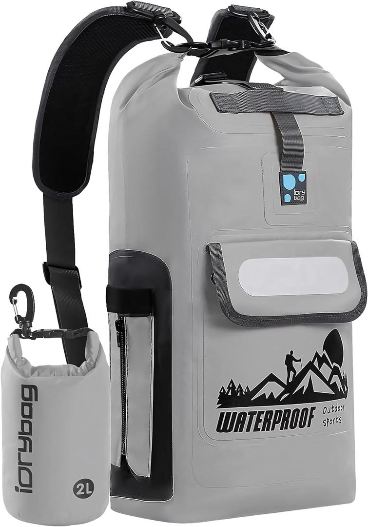 IDRYBAG Dry Bag Backpack Waterproof Floating 20L/30L/40L, Dry Bags Waterproof Backpack for Men, Dry Sack Waterproof Bag (Grey)