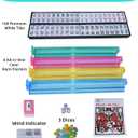 American Mahjong Set for Adults,166 Premium White Tiles, 4 All-in-One Mahjong Racks/Pushers,Complete Western Mahjong with Soft Blue Printed Carrying Bag, 9 inches x 20 inches x 3 inches