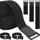 WSZJINB 1.5In x 16Ft Cinch Straps Heavy Duty With 20 Buckles, Black Nylon Hook and Loop Straps, Reusable Long Cable Ties for Organizer or Storage