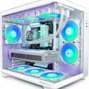 MUSETEX ATX PC Case, 6 PWM ARGB Fans Pre-Installed, 360MM RAD Support, Type-C Gaming PC Case, 270° Full View Tempered Glass Mid Tower, Pure White ATX Computer Case,Y6