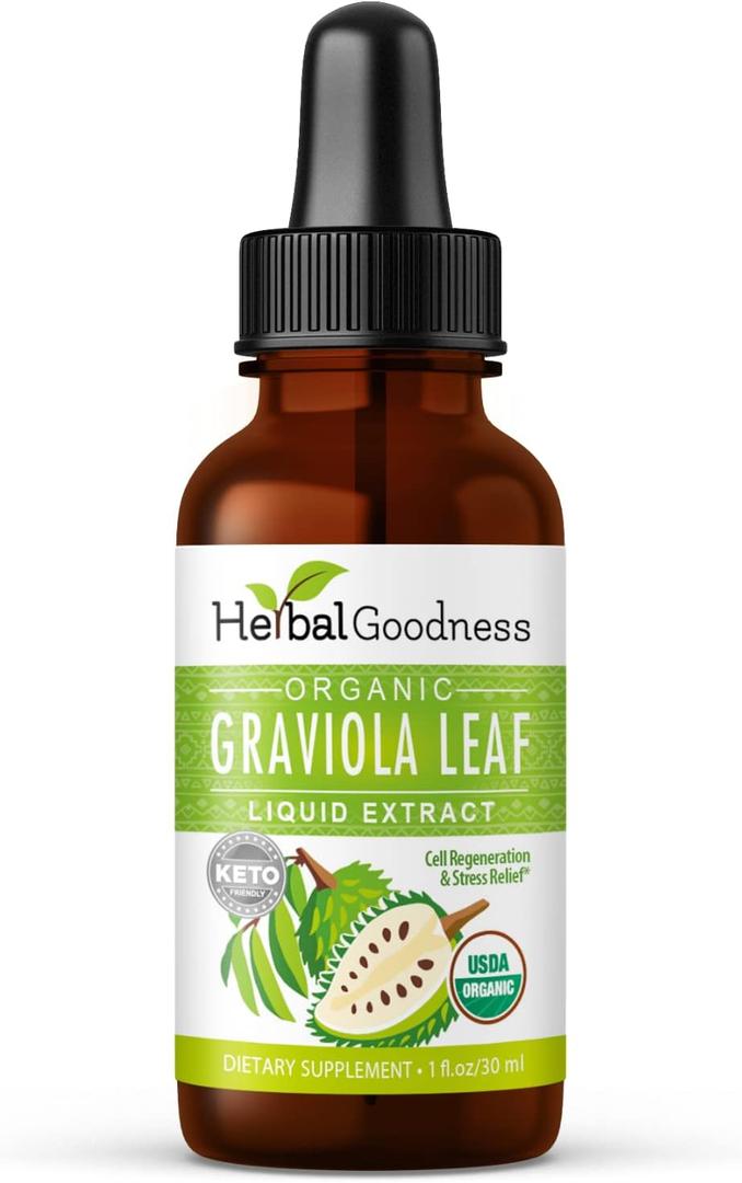 Herbal Goodness Graviola Soursop Leaf Extract | Organic Guanabana Leaves for Cell Support, Immune Boost, and Strong Cell Regeneration | Soursop Bitters USDA Organic Kosher - 1oz