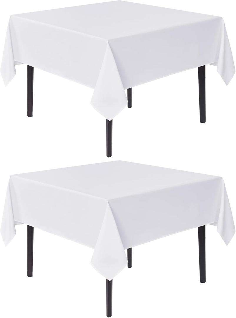 sancua White Square Tablecloths 54x54 Inch, 2 Pack - Fabric Table Cloth for Square or Round Tables, Washable Polyester Table Cover for Dinner, Holiday Party, Decorative Display Tables