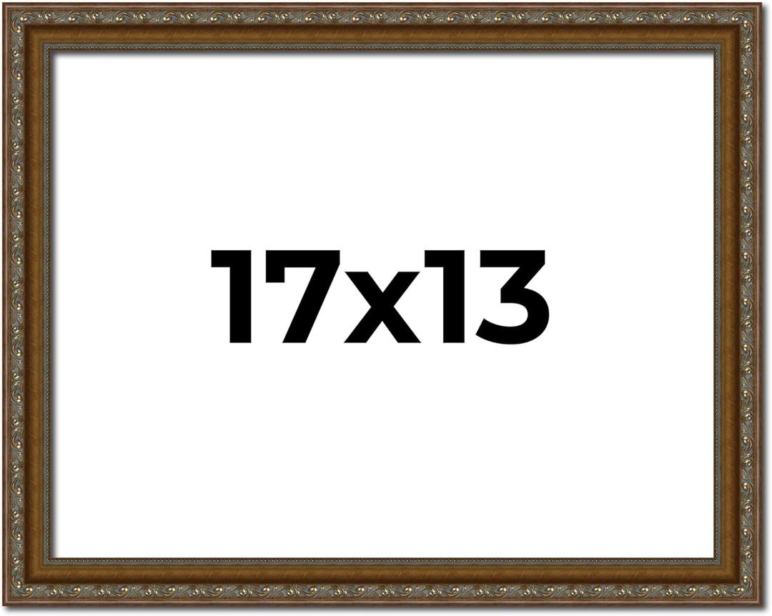 Poster Palooza 17x13 Ornate Antique Gold Complete Wood Picture Frame with UV Acrylic Plexiglass, Foam Board Backing & Hardware Included