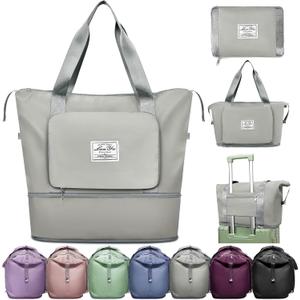 Ranslen Large Capacity Folding Travel Bag,Expansion Travel Duffel Bag with Dry and Wet Separation Portable Travel Duffel Bag (Grey)