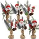 winemana 6 Pcs Small Christmas Tree Table Decorations Indoor, Mini Artificial Trees Plants with Pine Cones Santa Snowman for Tabletop Centerpiece Office Home Kitchen Xmas Holiday Decor