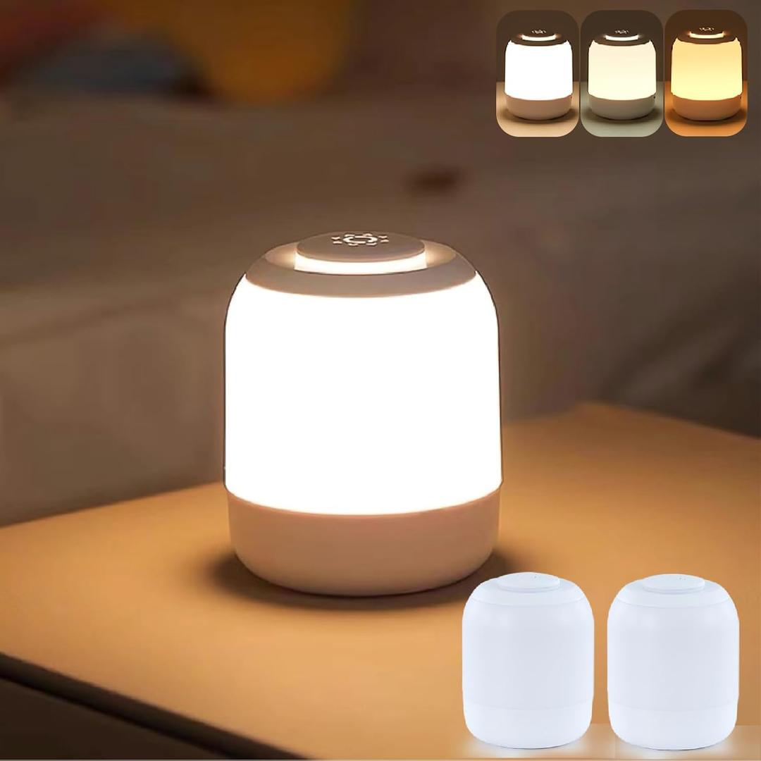 2 Pack Eye Caring Soft Night Light, Touch night light for Baby, Kids and Adults, Small Cute Bedside Lamp, 3 Colors, Dimmable, USB Rechargeable Warm Night Light for Bedrooms, Baby Nursery and Sleep Aid