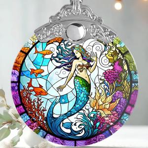 2 x Mermaid Stained Glass Ornament - Christmas Tree Decor, Mermaid Gifts & Holiday Xmas Gifts Ideas