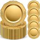 Maxdot 50 Pcs Gold Charger Plates Bulk 13 Inch Plastic Round Dinner Plate Chargers for Wedding Birthday Party Banquet Event Tabletop Decoration Table Setting (Retro), 33 x 33 cm