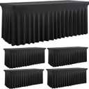 Outpain Spandex Tablecloth for 6 Foot Rectangle Tables, 4 Pack Black Fitted Table Cloths 6ft Stretchy Banquet Table Clothes Cover Desk Skirt for Birthday Wedding Parties Baby Shower
