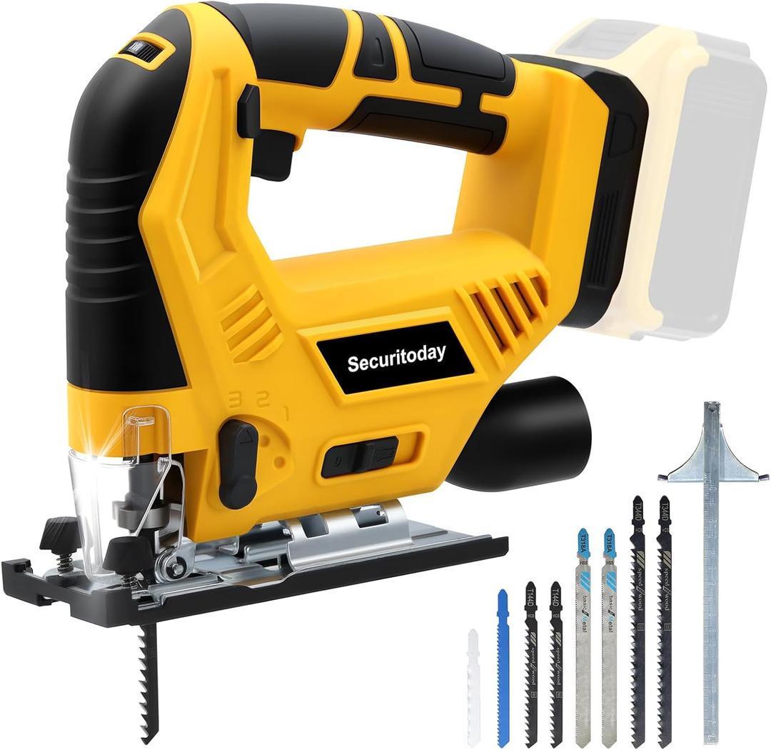 Cordless JigSaw Compatible with Dewalt 20V MAX Battery, 6 Variable Speed, 4 Orbital Settings, Bevel Angle (0-45), LED Light, Brushless Jig saw for Straight/Curve/Bevel/Circle Cutting (Tool Only)