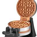 CRUX Double Rotating Belgian Waffle Maker, Keto Chaffles Iron with Nonstick PFOA Free Copper Plates for Easy Food Release, Browning Control and Removable Drip Tray, Stainless Steel