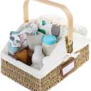 StorageWorks Wicker Diaper Caddy Organizer, Baby Diaper Caddy Basket with Liner, Handwoven Diaper Caddy for Car, Seagrass Baby Toy Basket with Handles, 1 Pack