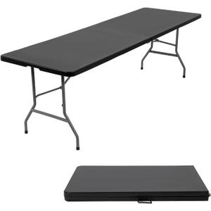 FDW 8FT Folding Table Half Portable Foldable Table Picnic Table for Office Home Camping Party (Black, 8 FT)
