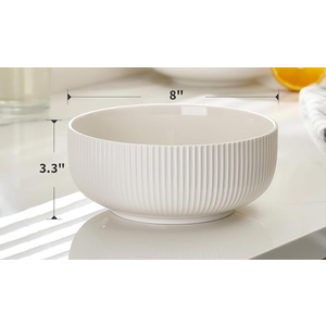 Mfacoy 1 Pack Salad Bowl, 8 inch 60 oz Large Serving Bowl Set, Deep Bowl for Kitchen, White Ceramic Bowl Set for Soup, Cereal, Ramen, Pasta, Salad, Dishwasher & Microwave Safe, Easy Clean