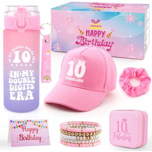 Gifts for 10 Year Old Girl, 10Year Old Girl Birthday Gifts 10th Double Digits Birthday Gift for Girls Ideas for Daughter Niece Sister Cool Things for 10 Year Old Girls Water Bottle and Baseball Cap