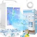 Portable Air Conditioners - Upgraded 90 Auto Swing Mini Personal Air Conditioner - 3 Speeds & 2/4H Timer, 900ml Water Tank, 7 Color Light, Evaporative Air Cooler AC Cold Fan for Bedroom Office Desk
