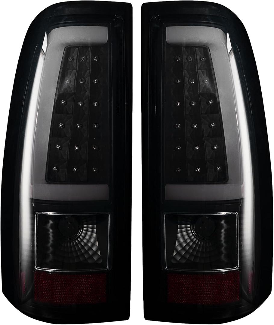 Tail Light Assembly Compatible With Chevy Silverado 1500 2500 3500 2003-2006 Driver and Passenger Side LED Smoke Black Rear Brake Lamps With Bulb Inside And Wiring Harness