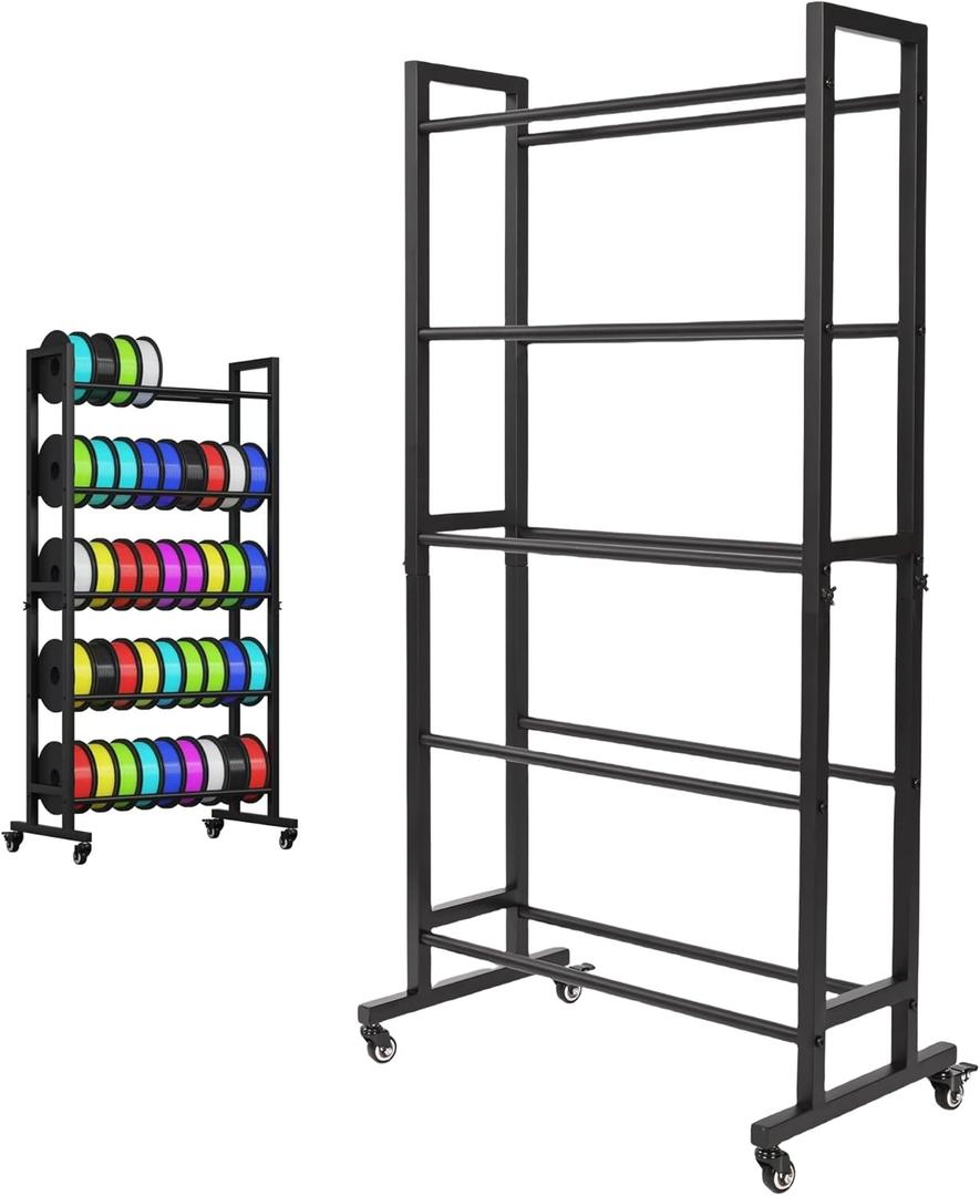 lesolar 3D Printer Filament Storage Rack, 5 tier Rolling Filament Organizer, Filament Spools Holder Racks Cart for 40+ Printing Filaments, Heavy Duty Filaments Organzied for Garage Office Workshop