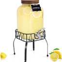 Mustry Glass Drink Dispenser for Parties, 1 Gallon Beverage Dispenser with Stand and Spigot Solid Stainless Steel, Used as Lemonade Dispenser Sun Tea Jar Kombucha Jar