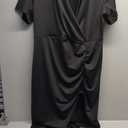 Womens Summer Dresses Wrap V Neck Dress Floral A-Line Ruffle Sleeve Casual Sundress, Black XXL
