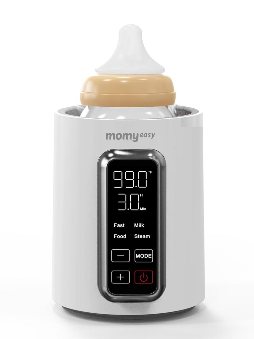 MOMYEASY Fast 2-Minute Baby Bottle Warmer - Steam Heating for Breastmilk & Formula, Fits All Bottles, Precise Temp Control with Timer, Auto Shut-Off (White & Black)