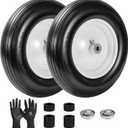 (2-Pack) Fits 4.80/4.00-8, 3.50/2.50-8, 4.00-6, 4.00-8 Wheelbarrow Wheels,14.5" Wheelbarrow Flat Free Tire, with 3/4" & 5/8" Bearing,3" Hub for Garden Cart Trolley Wagon Lawn Mower