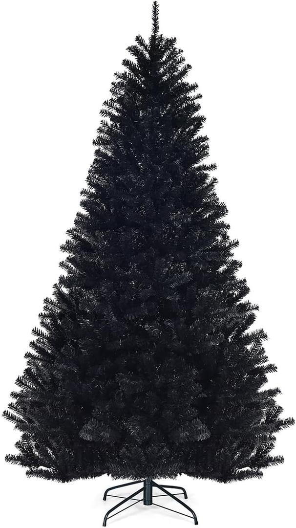 7.5FT Christmas Tree Xmas Decoration Hinged PVC 1258 Tips Office Home Decor, Black