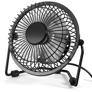 AMKEN Small Desk Fan, 4 Inch USB Fan Powered by USB, 360 Rotation - Small Fans for Bedroom, Office, Table - Ultra-quiet Personal Cooling Fan with Metal Construction