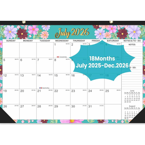 Desk Calendar 2025-2026, AgePlace Large 22" x17" Wall Calendar 2025 Covers July  2025 - December 2026, Monthly Desktop Calendar with Different Watercolor Artwork for Each Month for Home & Office Scho