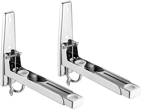 Stainless Steel Microwave Oven Rack, Wall Mounted Microwave Bracket, Microwav-e Stands Hinges, L Bracket Microwaves Shelf, Microwaves Oven Wall Mounted Stand Holder (COLOR:201 with dual hook)