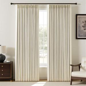YZ HOME Pinch Pleated Linen Curtains 100% Blackout 84 Inches Long for Living Room Bedroom, Memory Thermal Insulated Room Darkening Window Drapes with Rings Hooks, 2 Panels, Cream, 40" Wx84 L