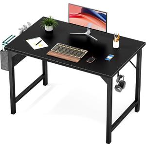 Sweetcrispy Small Computer Office Desk 40 Inch Kids Student Study Writing Work with Storage Bag & Headphone Hooks Modern Simple Home Bedroom PC Table - Black